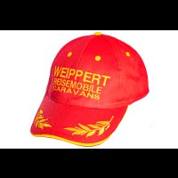 Baseball-Cap, rot, bestickt mit "Weippert Reisemobile Caravans"